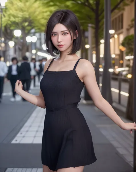 (​masterpiece: 1.3), (8K, Photorealista, Photo Raw, top-quality: 1.4), full bodyesbian, Walking the streets of Tokyo,  (1girl in), gorgeous faces, (lifelike face), (A dark-haired, short-haired: 1.3), Gorgeous hairstyle, realisticeyes, beautiful finely deta...