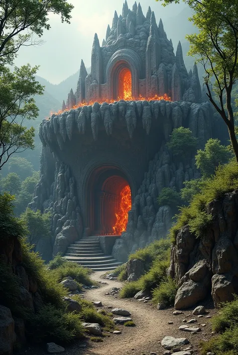 I would like a DRAGON NEST and the nest to be made of volcanic stones and fire, May it be great, that has a large roof so the dragon can move like a cave type but that is not a complete cave, that has a large terrace where the dragon can land and lie down ...