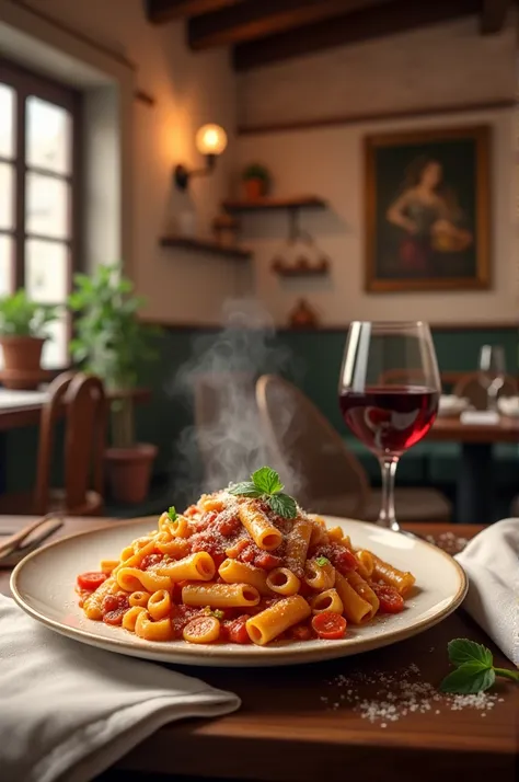 Un plat de pâtes dans une restaurant style Del Arte