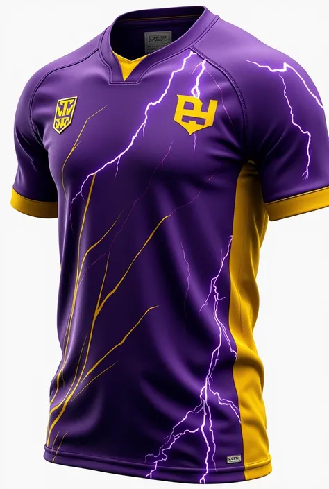 Team jersey name ANCIENT ELITES with purple and yellow theme with electric pattern on the jersey and logo on the left side of the chest 