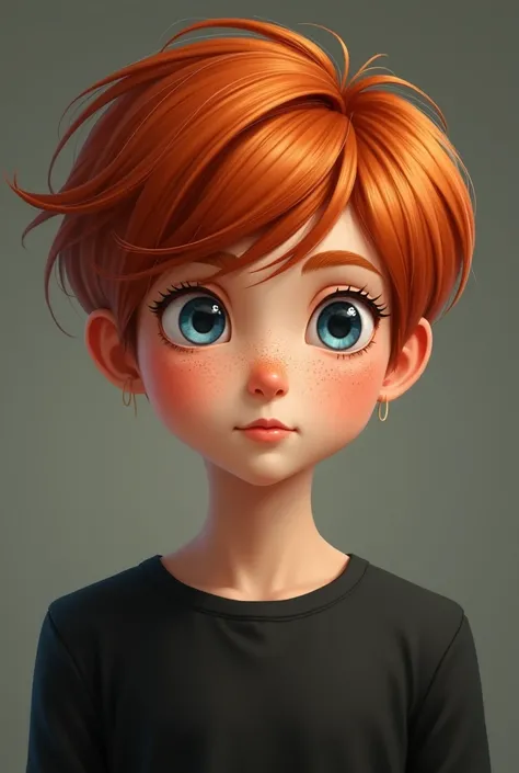 A boy with these characteristics Hair: A redhead with a soft orange tone, with a book style where the hair is combed to the sides and with split ends that extend slightly.
parts: A noticeable amount of freckles on the face, that give it a distinctive touch...