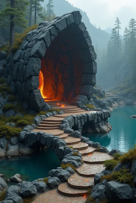 Imagine a majestic **dragon&#39;s nest**, Located in a mystical landscape full of power and serenity:

### **The Nest**
- He nido está construido con **volcanic stones** black and grey, emitting a soft orange glow that suggests the latent heat of lava bene...