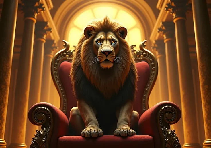 work of art、8k)The majestic silhouette of a lion、The magnificent throne room in golden splendor々and posing。 この息を呑むようなwork of artは、Featuring a highly detailed representation of every muscle and tuft of mane。An impressive hall of lions々The eyes are、Radiates ...