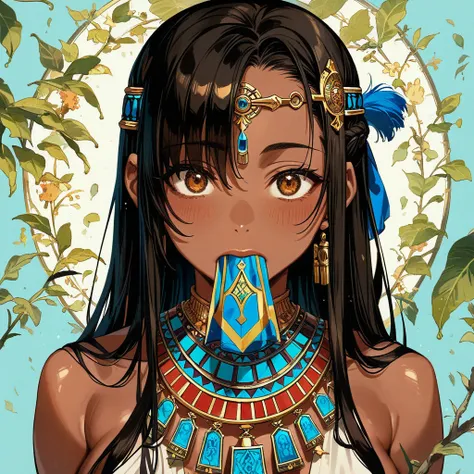 ((Highest quality)), ((masterpiece)), (detailed), （Perfect Face）、The woman is Yuuki Asuna, who has become an African tribal woman in body and mind, with dark brown skin, African hairstyle, and an engagement ring.、Woman gives blowjob to her beloved husband&...