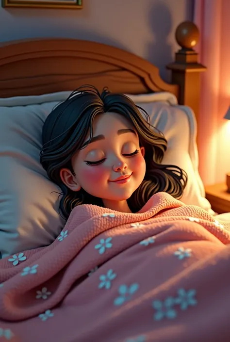 Woman  all cosy in bed" disney  pixar style 