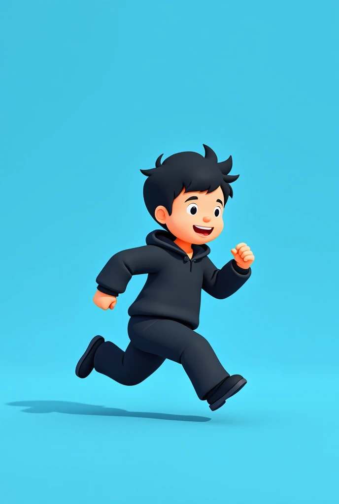 running man in black shapeless clothes 1 frame on blue background cartoon and small in chibi style