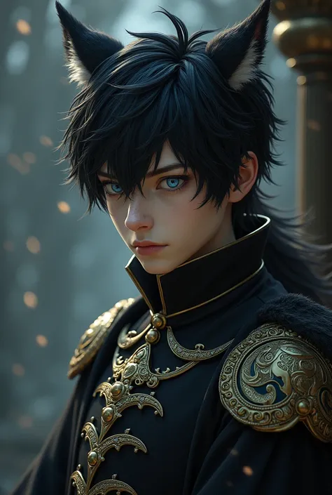 1 male, adult, adult face, short messy black hair with white and with bangs, handsome, blue sky eyes, detailed eyes, condescending, arrogant, royalty, tyrannical ruler, medieval fantasy, dark souls, close up, victorian era background (be familiar with back...