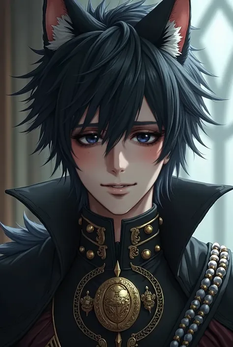 1 male, adult, adult face, short messy black hair with white and with bangs, handsome, blue sky eyes, detailed eyes, condescending, arrogant, royalty, tyrannical ruler, medieval fantasy, dark souls, close up, victorian era background (be familiar with back...