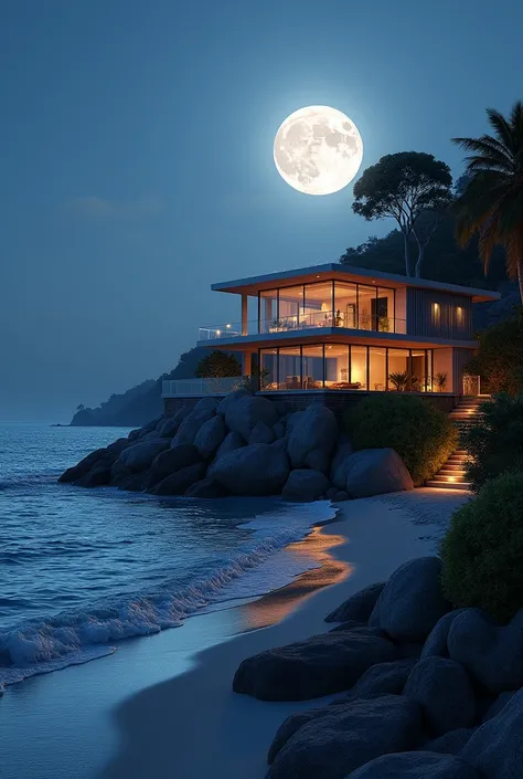 Beutiful house, on beach, night 