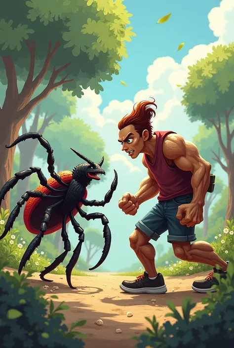 Tick vs human (fun theme at the same time serious no smiling make it a little cartoonie)