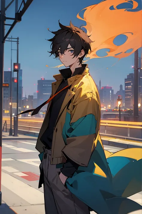 male, city background, street clothes