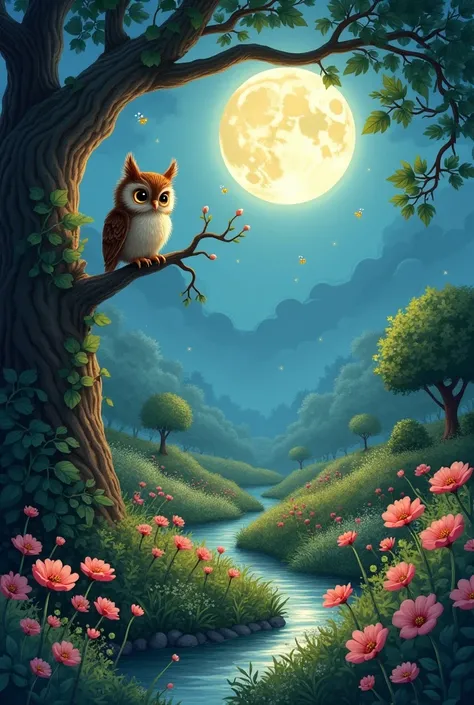 "The Moonlight Garden and the Little Owl"""Kids storybook cover page