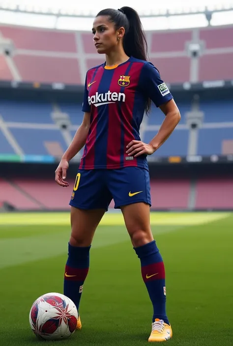 Black-haired soccer player on the Barcelona women&#39;s team 