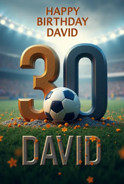 A text that says "Happy Birthday David" in capital letters With Real Madrid style and a number 30 in the background