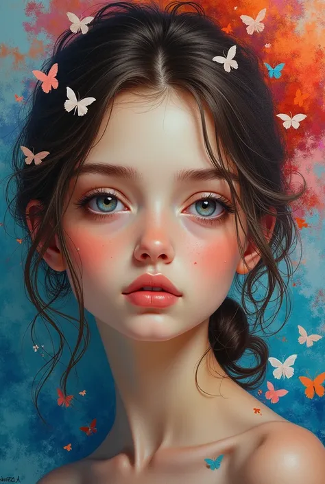 Spectacular painting、(1little girl:1.6)、sixteen years old、Beautiful face、beautidful eyes、Abstract pattern background、Artistic style、Colorful colors、Mark Gruchan、Damien Hirst、Katalin Ilyinka、(masutepiece, Best Quality, High quality, hight resolution, Ultra-...