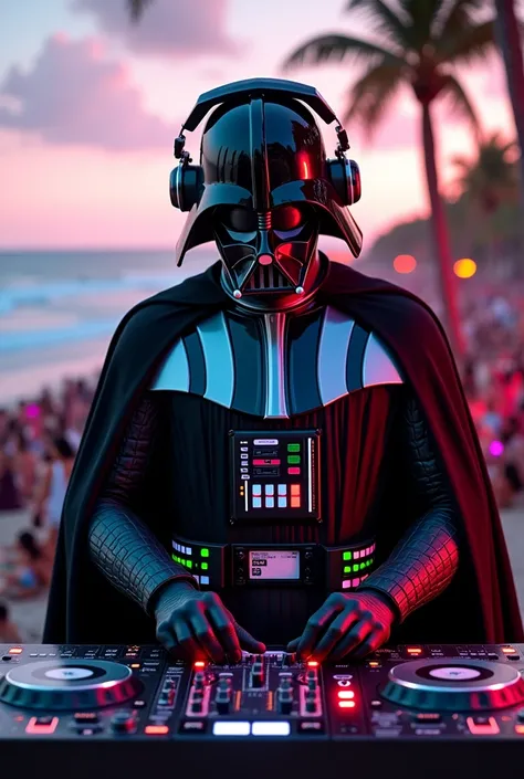 Darth Vader as dj in a beach club