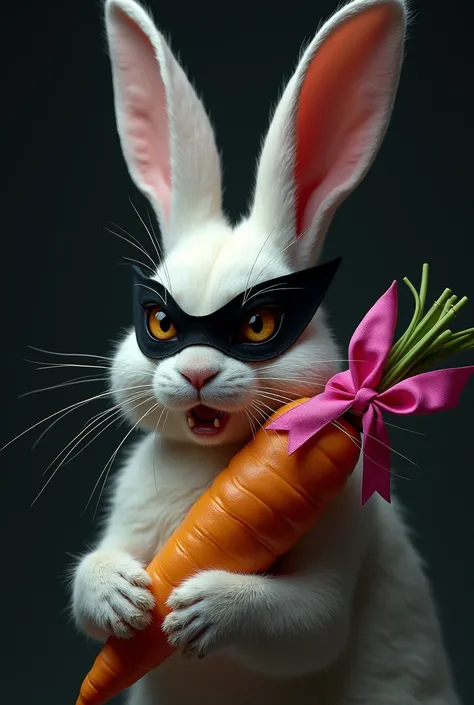 angry rabbit with golden carrot pink bow with black playboy mask 