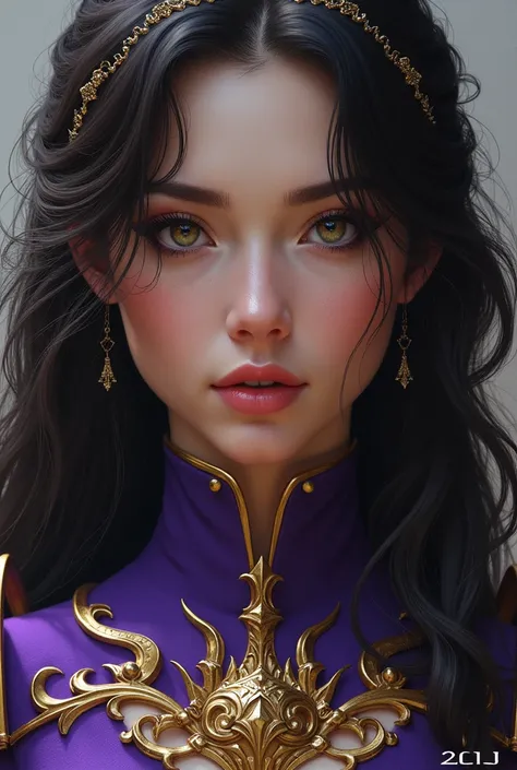 close-up of a woman in a gold and purple dress, chengwei pan on artstation, by Yang J, detailed fantasy art, stunning character art, fanart best artstation, epic and exquisite character art, beautiful armor, extremely detailed art, detailed digital anime a...