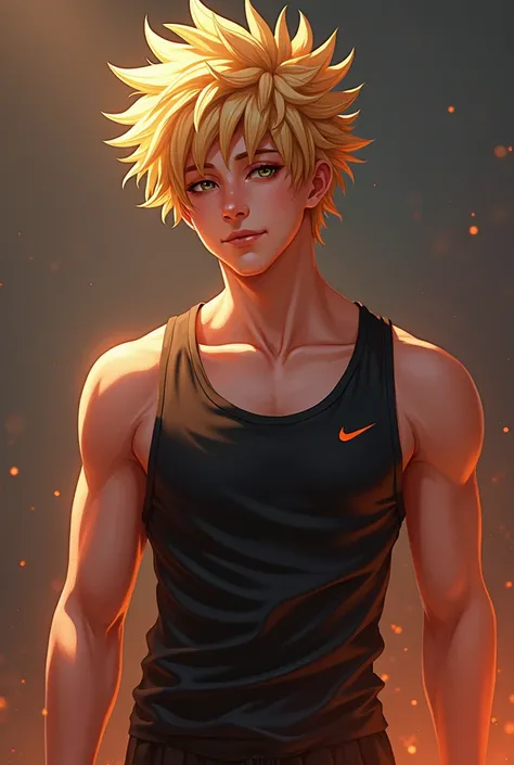 Generates a very realistic full body suggestive image of Bakugo 
 