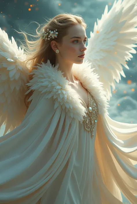 The goddess　Feather coat　beautiful girl　and