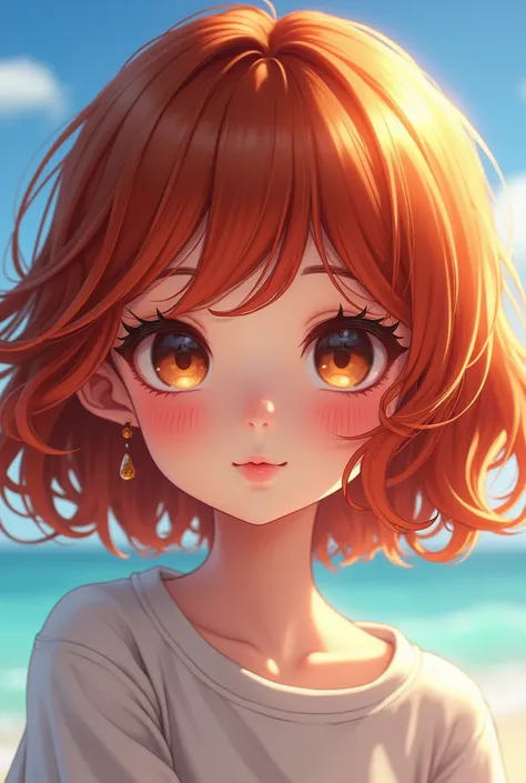 One girl, Reddish brown hair、Bob Hair、Outward-swept bangs, Shiny Hair, Curly Hair, High resolution, masterpiece, Anatomically correct, High-resolution model, Textured skin, High detail, smile, A blank look, Colored Contact Lenses, Long eyelashes, Simple Ba...