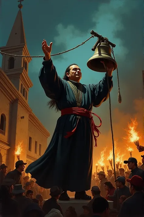 Miguel Hidalgo y Costilla giving the shout and ringing the bell