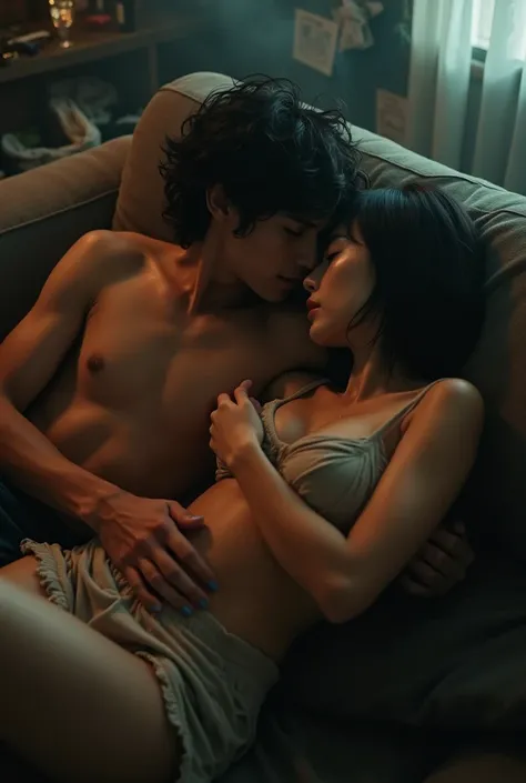 In the dimly lit room, Dean: naughty man, Bblack hair, appeared of actor Devon Bostic (Rodrick Heffley actor in the Diary of a Wimpy Kid movies) e The sin:  short hair, Asian and very small breasts are intertwined on the couch, their bodies still warm from...