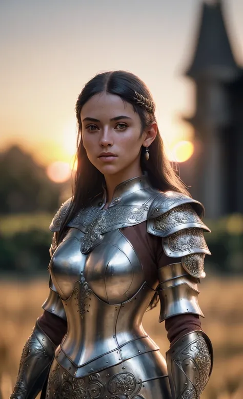 (masterpiece), (extremely intricate:1.3), (realistic), portrait of a girl, the most beautiful in the world, (medieval armor), metal reflections, upper body, outdoors, intense sunlight, far away castle, professional photograph of a stunning woman detailed, ...