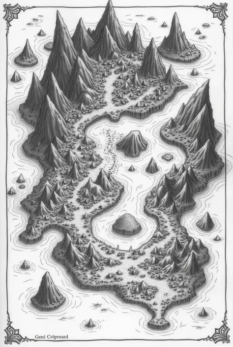 Game map in black and white lying down drawing