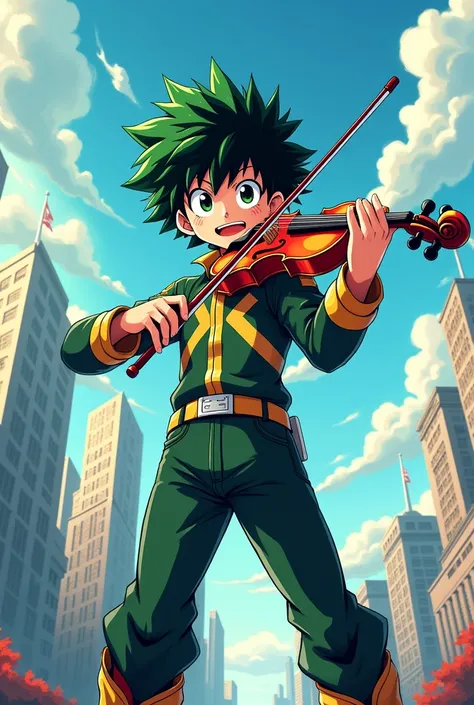 Boku no hero academy style image deku playing the violin 