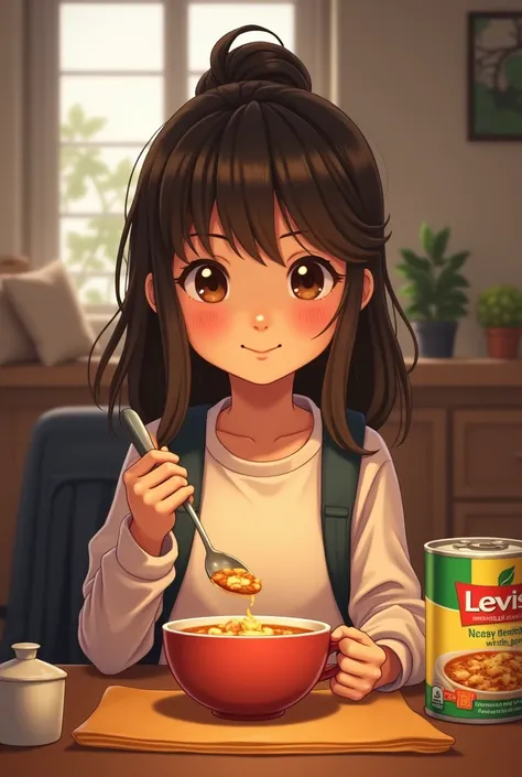 8. Satisfied and ready for more* The last scene shows the happy girl, finishing the soup, With a satisfied smile. in the table, Levi&#39;s Soup packaging remains, and in the background you can see his backpack, ready for the next day. The final text on the...