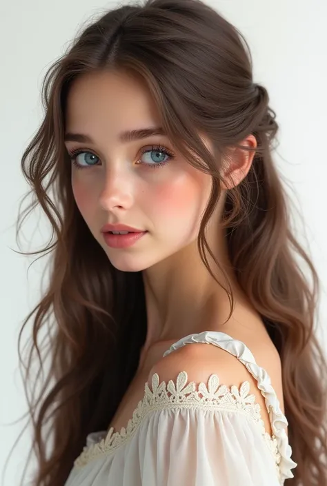 real princess, blue eyes and brown hair, white