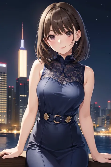 anegasaki nene、Shiny brown hair, short hair, (Beautiful brown eyes、Sparkling eyes, Fine grain)、smile、Ultra-detailed eyes、Highly detailed face, Highly detailed eyes,



1 Woman Standing, Mature Woman, /(Tight sleeveless blue pencil mini dress/) /(Blue cloth...