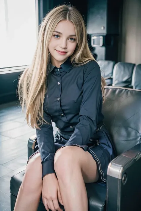 A high quality photo, of a beautiful skinny girl, (: 1.5), (wearing dark blue school uniform: 1.3), (dentro do very dark cinema: 1.5), (sitting in the cinema chair: 1,3), (very dark cinema: 1.5), Realistic anatomy. (hair blonde: 1.3), detailed attractive f...