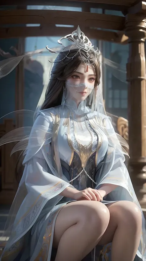 Arad woman in a dress sitting on a throne, Cute anime girl in a beautiful skirt, Popular on cgstation, 8k high quality detailed art, Barbie in white, Very detailed and beautiful fan art, Extremely detailed Artgerm, Anime girl squatting, Flowing Magic Robe,...