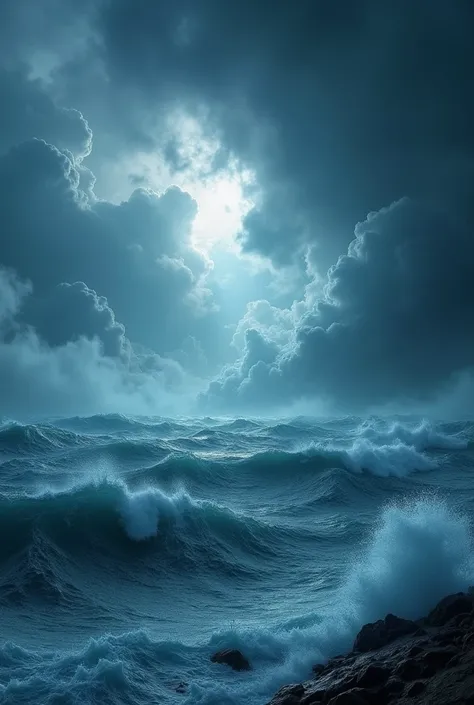 The night atmosphere has clouds, fog, a big storm in the sea with lightning, flashes of lightning, clear and realistic lighting in the middle of the sea. The sea has high waves and strong winds.Captured in ultra-high definition (UHD), the image is breathta...