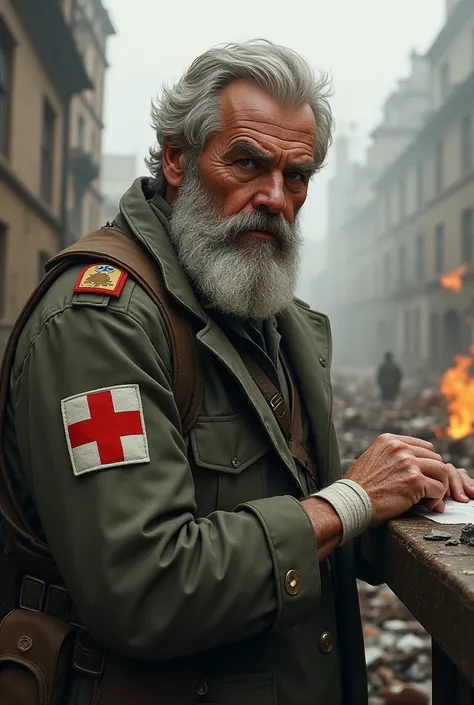 White bearded man Military doctor Red Cross