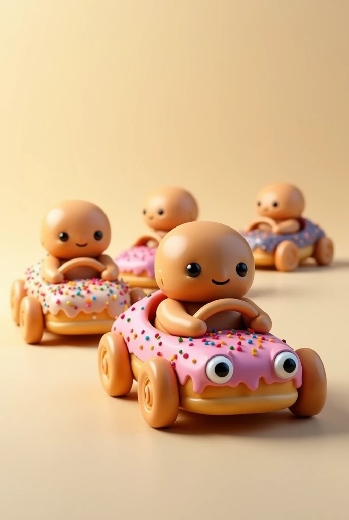 Donuts shaped like people riding in cars