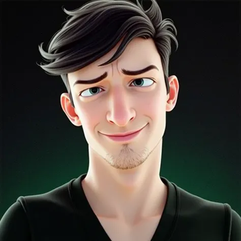 Personagem de desenho animadas de um homem com fone de ouvido prerto e camisa azul, um personagem animadas, stylized character, animation style rendering, 3d stylized, Arnold Maya rendering, Stylized 3D rendering, toon render screenshot, 3d character, 3d c...