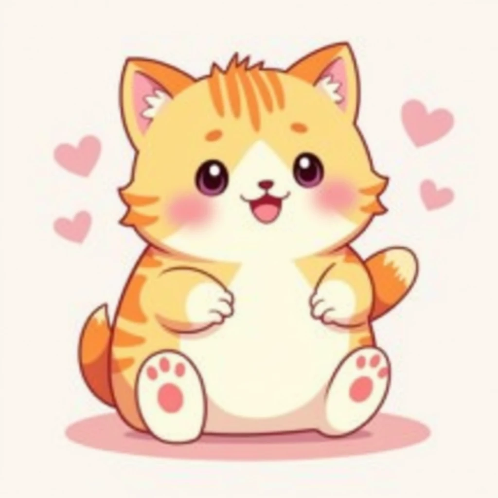 pussycat,cuddly, chibi, simple background, adorable animal, kawaii style, vibrant colors