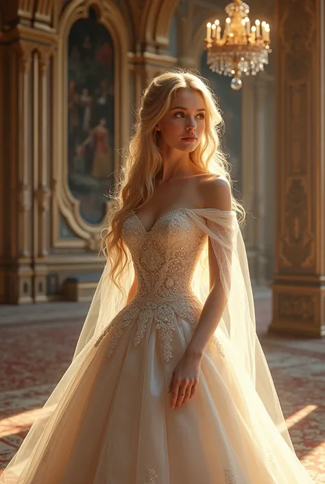 Beautiful princess in wedding dress in castle 