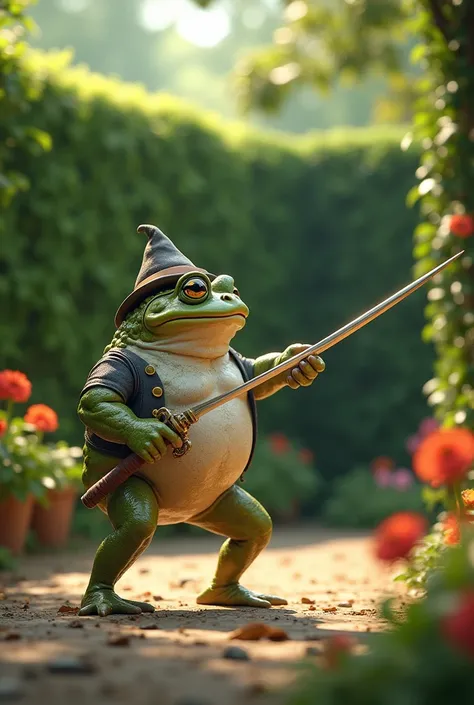 Toad playing fencing