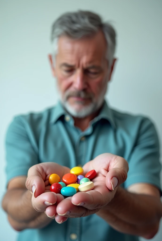 Man using colored pills

