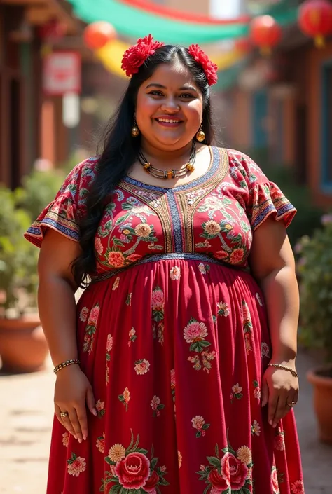 chubby girl with typical poblana china dress from Mexico
