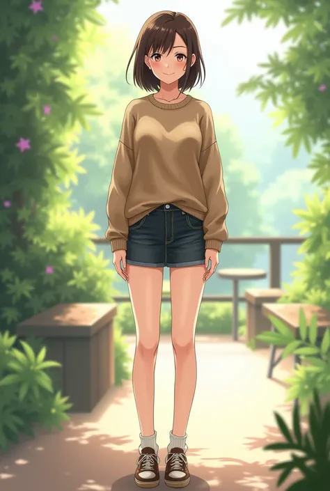 riko amanai in a mini skirt and khaki sweater