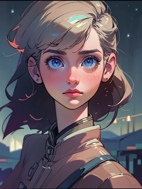 a sad anime girl in 80s/90s style, beautiful detailed eyes, beautiful detailed lips, extremely detailed eyes and face, long eyelashes, melancholic expression, starry night sky, cinematic lighting, moody colors, muted tones, dramatic composition, (best qual...