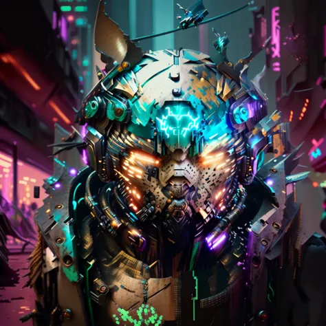 cyberpunk arafed pitbull dog in a spacesuit with a glowing collar with holographic glasses with antennas with headphones, wojtek...