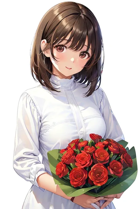 anegasaki nene、Shiny brown hair, short hair, (Beautiful brown eyes、Sparkling eyes, Fine grain)、smile、Ultra-detailed eyes、Highly detailed face, Highly detailed eyes,Cowboy Shot、



(Simple Background, White Background:2.0), ((masterpiece, Highest quality, H...