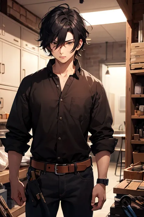 He has black hair, short and messy, and dark brown eyes that convey a calm and disinterested expression. Daiki prefers practical and comfortable clothes, like loose shirts, sturdy pants and boots, often with a belt full of tools and parts to improvise weap...