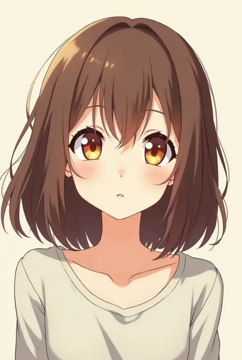 Anime panel girl with medium brown hair, square face and brown eyes 